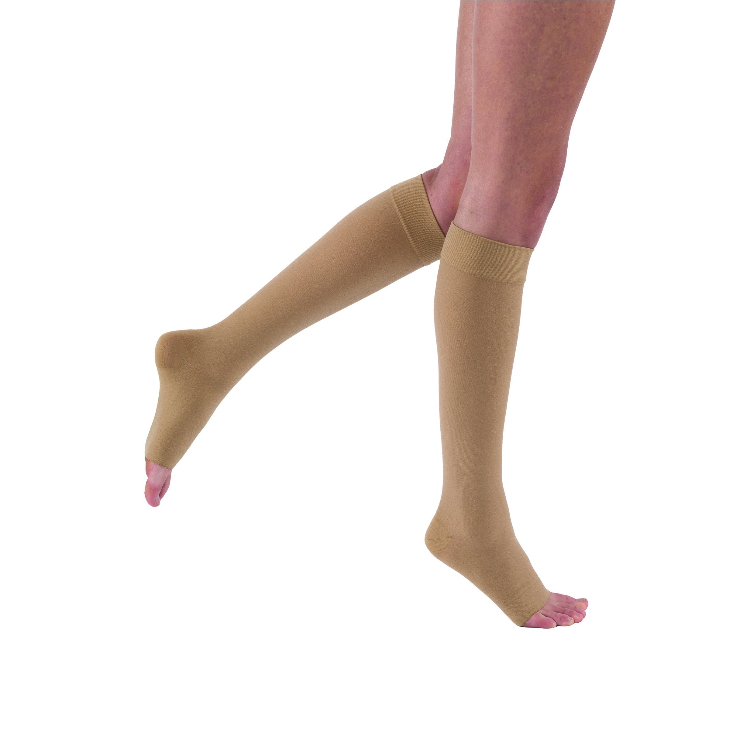 Womens Open Toe Compression Stockings 30-40mmHg for Edema, DVT - Beige,  Medium