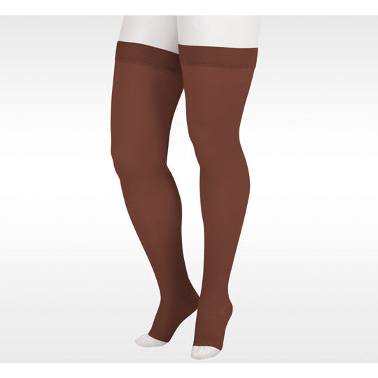 Juzo Soft Thigh High 30-40 mmHg w/ Silicone Band, Open Toe, Chocolate