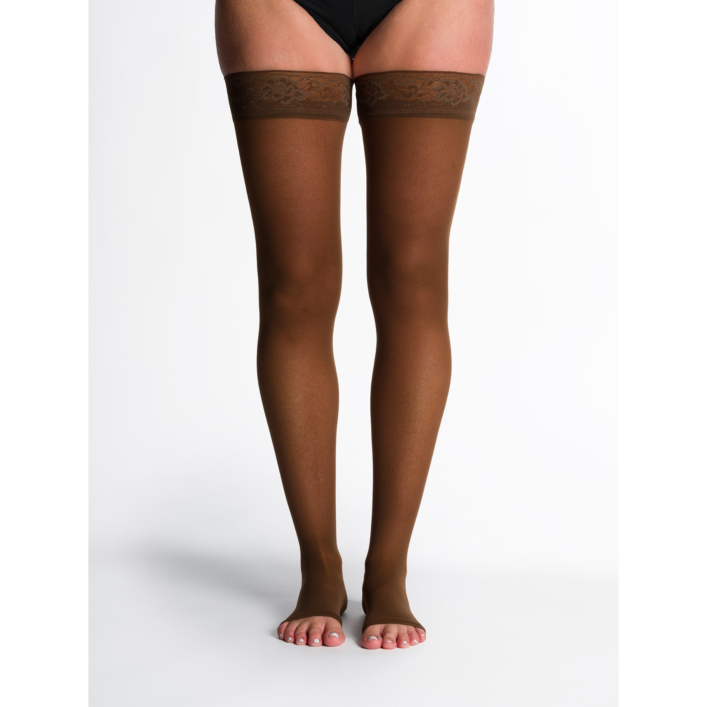 Sigvaris Sheer Women's 20-30 mmHg OPEN TOE Thigh High, Mocha