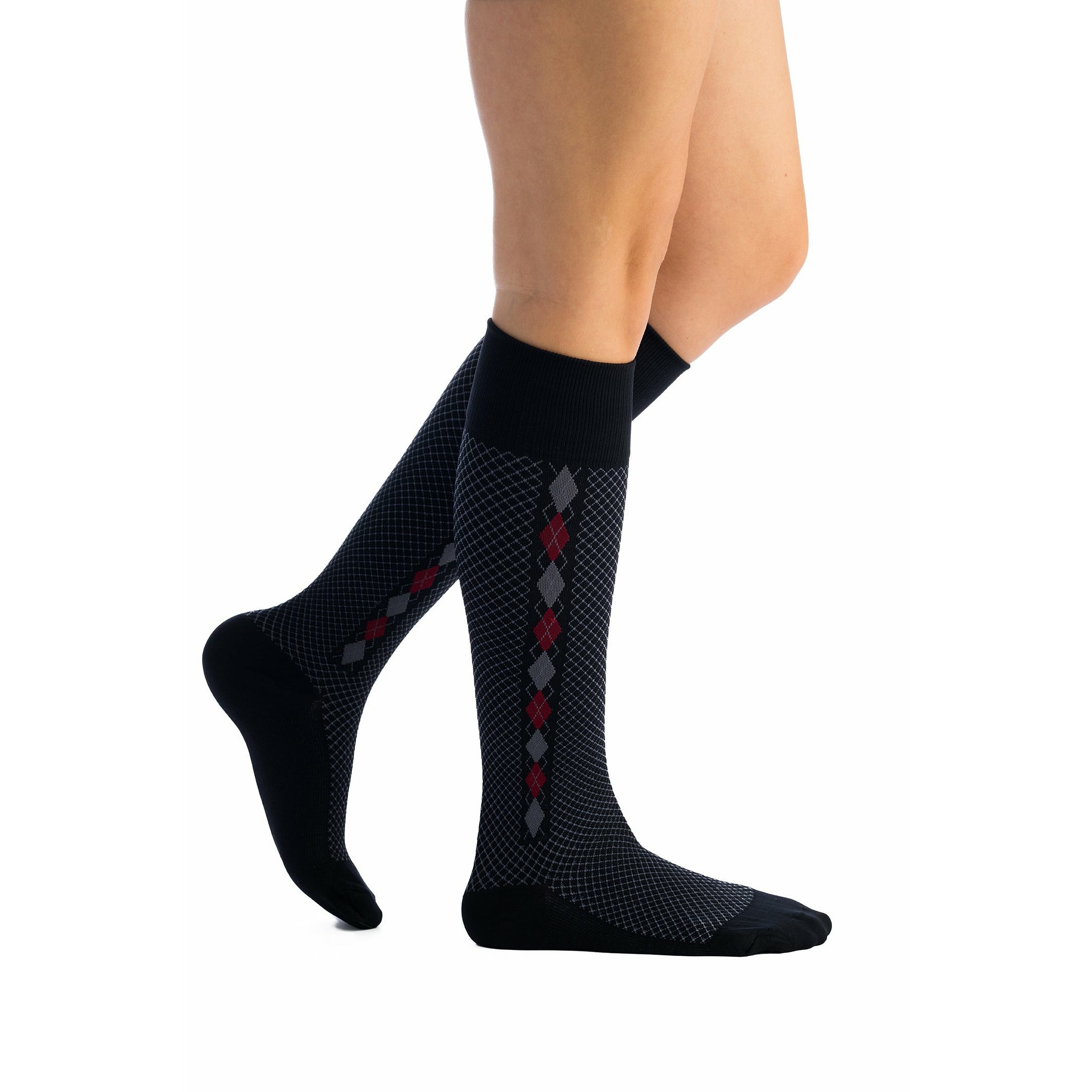 EvoNation Patterns Mini Argyle 15-20 mmHg Knee High, Black