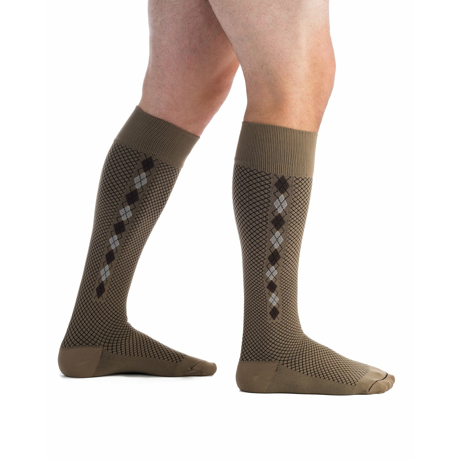 EvoNation Patterns Mini Argyle 15-20 mmHg Knee High, Tan