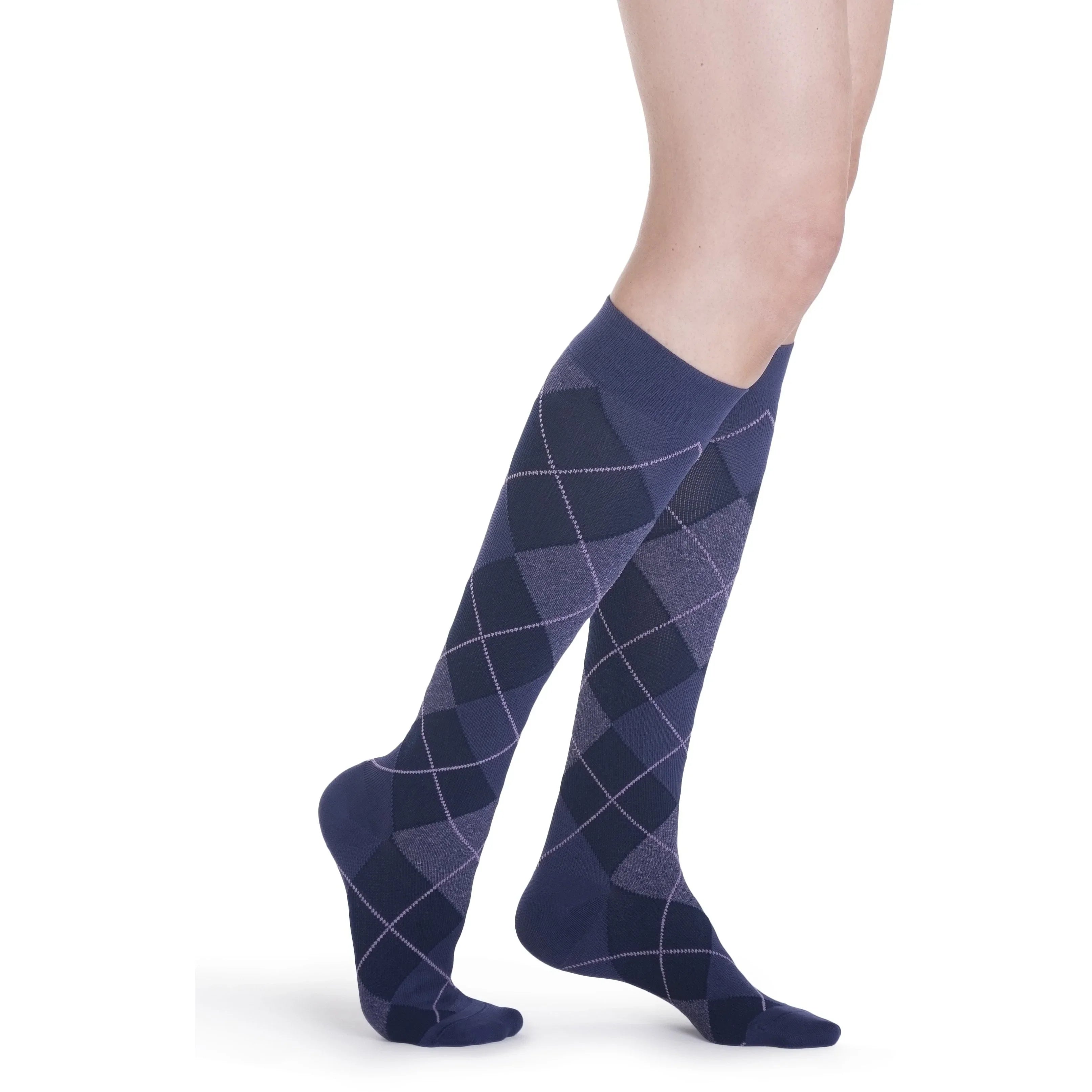 Sigvaris Microfiber Patterns Women's 20-30 mmHg Knee High, Purple Argyle