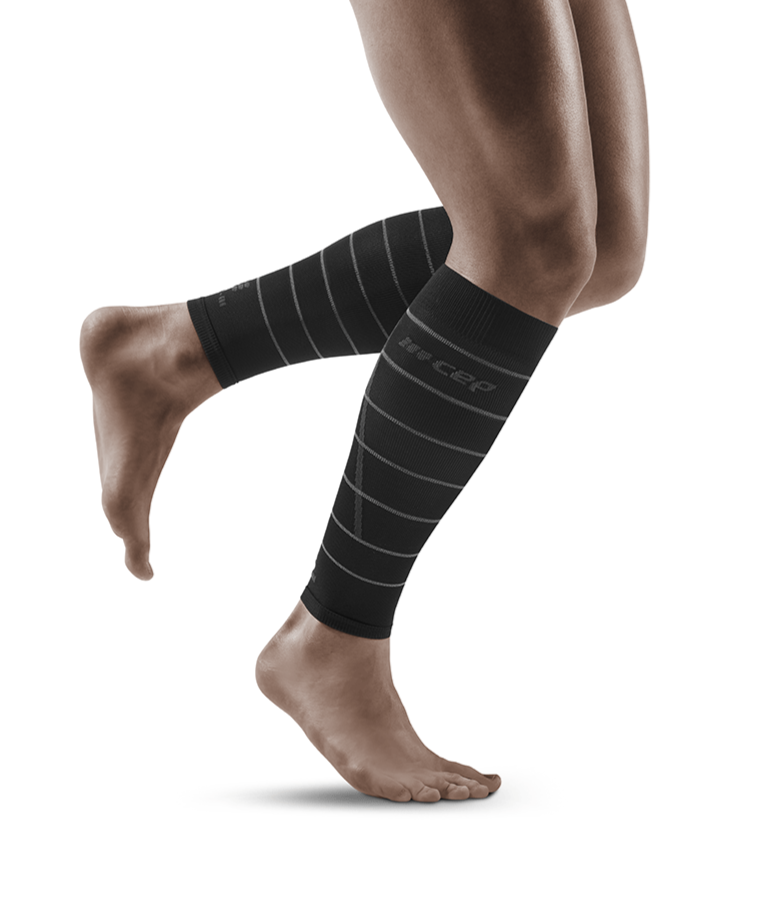 Reflective Compression Calf Sleeves, Men, Black/Silver