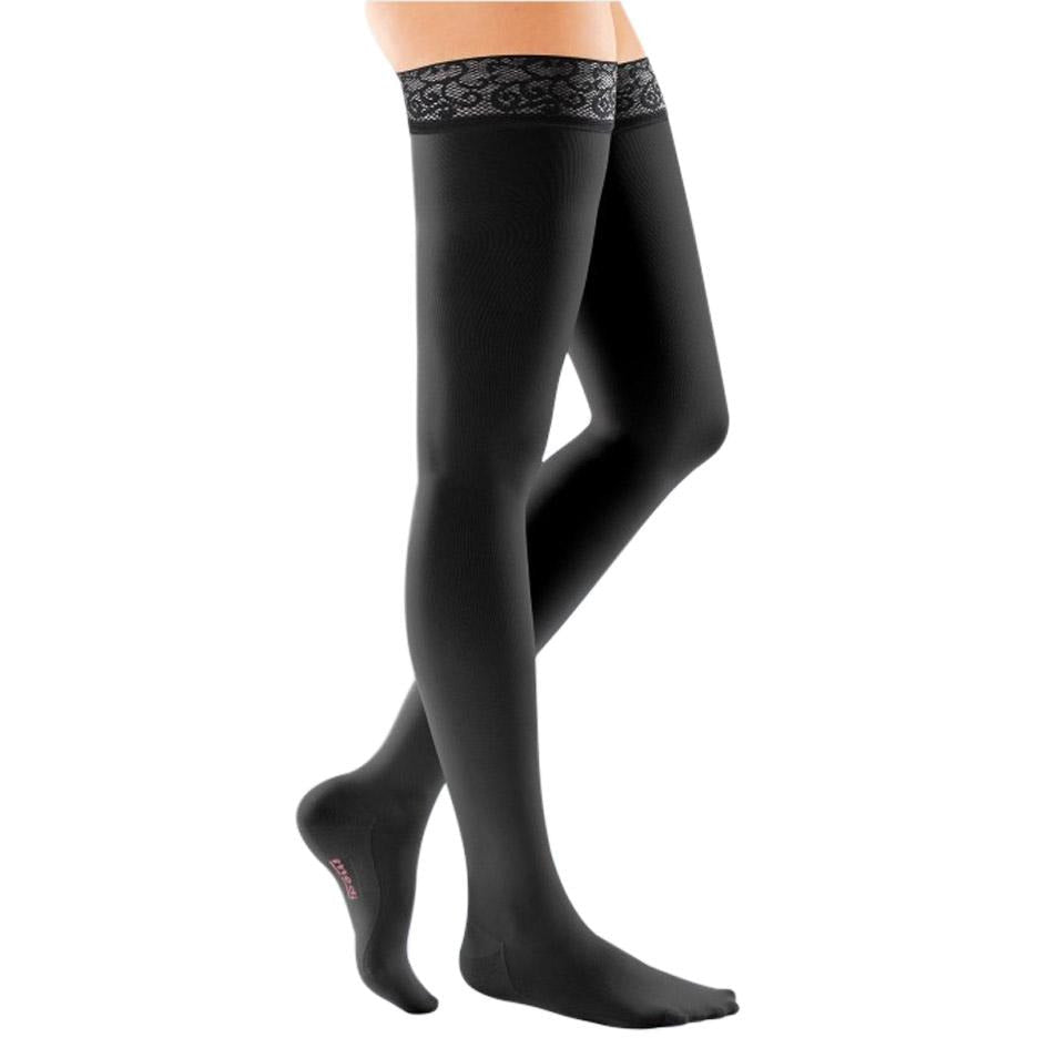 Mediven Comfort 30-40 mmHg Thigh High w/ Lace Silicone Top Band, Ebony