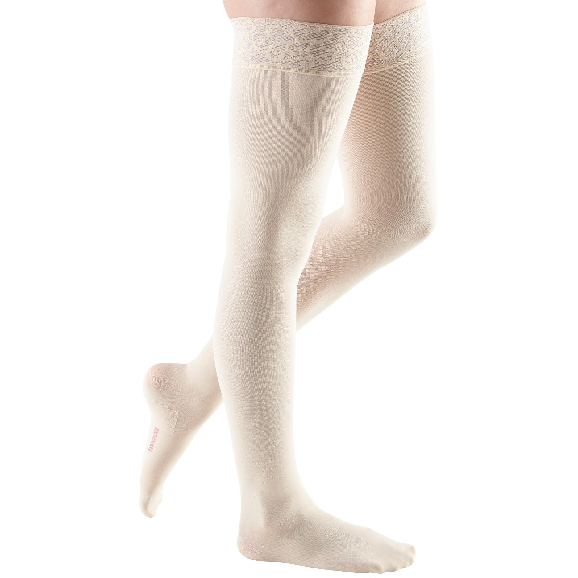 Mediven Comfort 20-30 mmHg Thigh High w/ Lace Silicone Top Band, Wheat