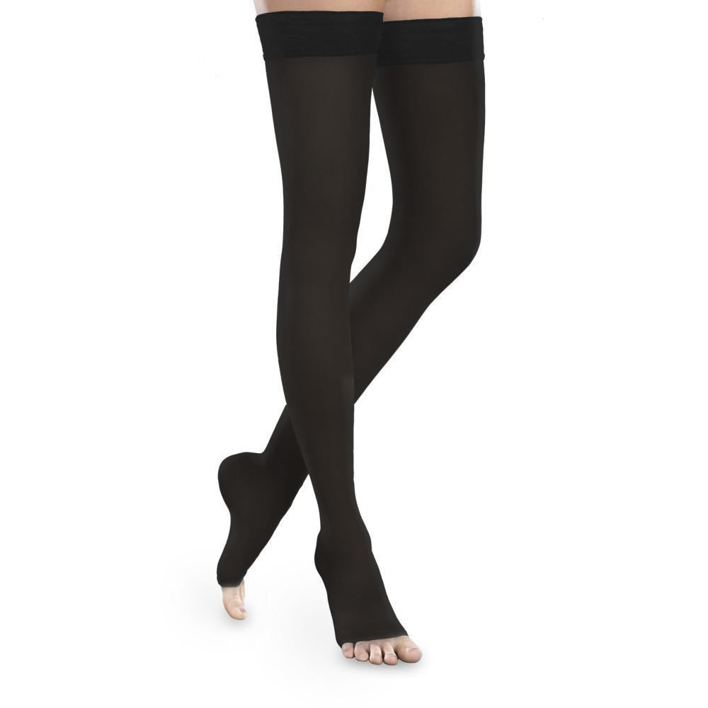 Therafirm Sheer Ease Women's 15-20 mmHg OPEN TOE Thigh High, Black