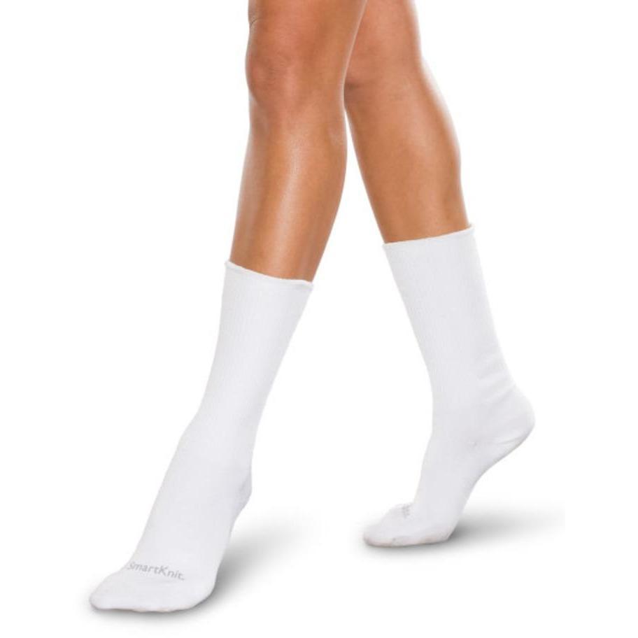 SmartKnit Seamless Diabetic WIDE Crew Socks, White