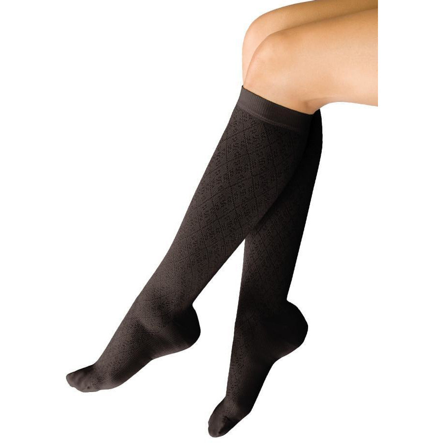 TherafirmLight Women's 10-15 mmHg Diamond Patterned Knee High, Black