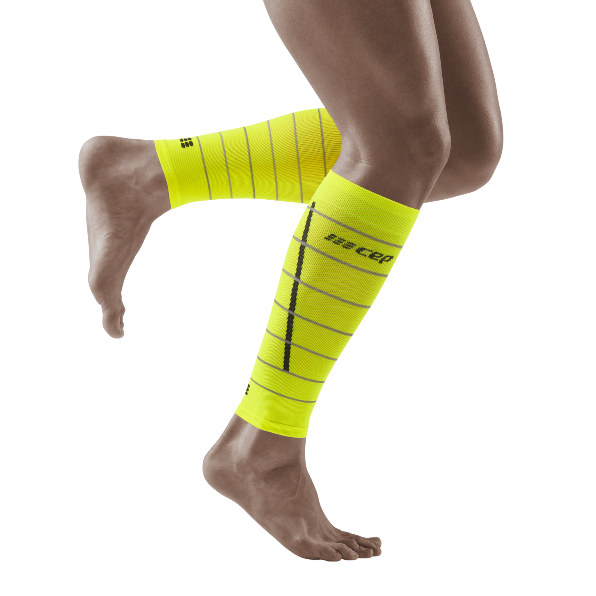 Reflective Compression Calf Sleeves, Men, Neon Yellow/Silver