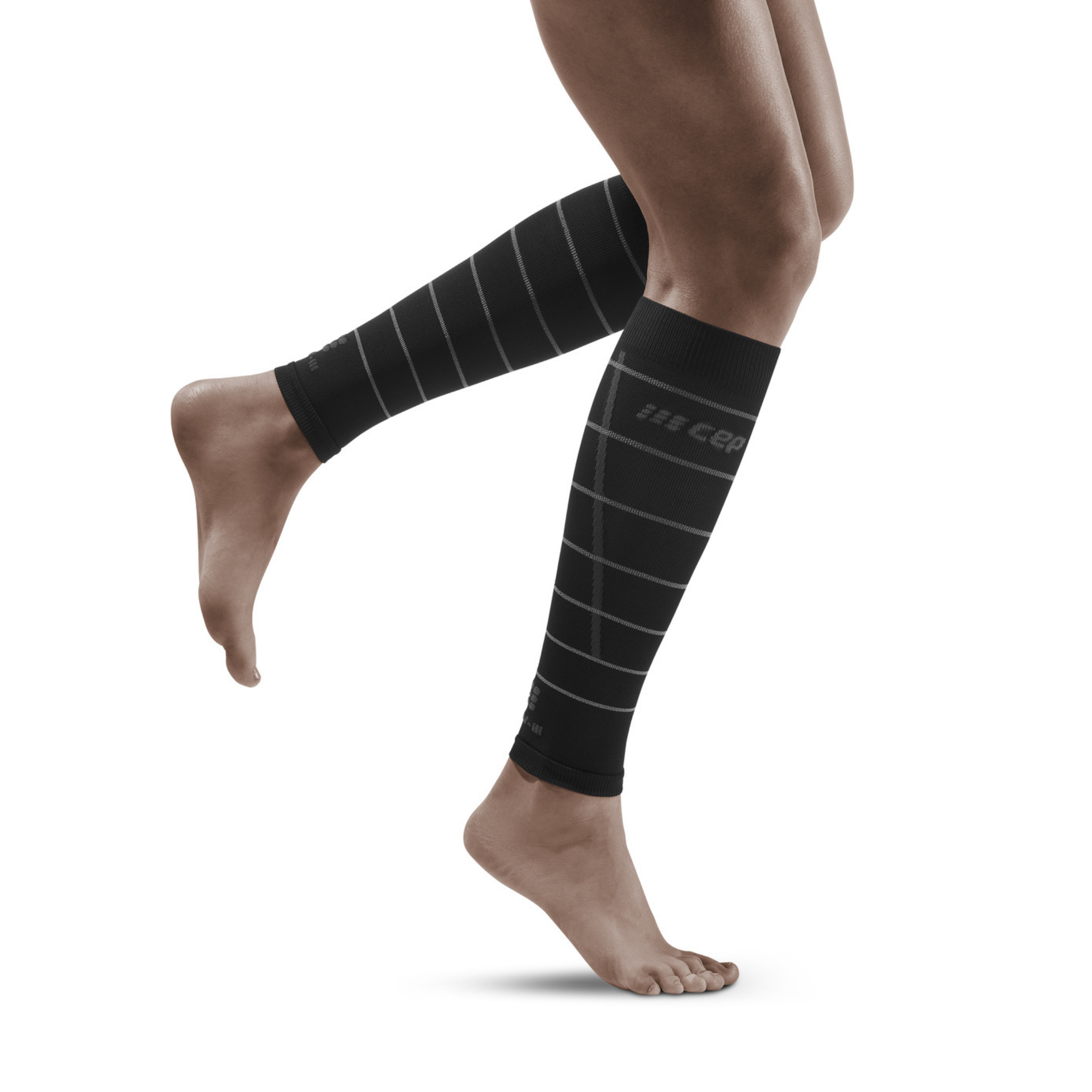 Reflective Compression Calf Sleeves, Women, Black/Silver