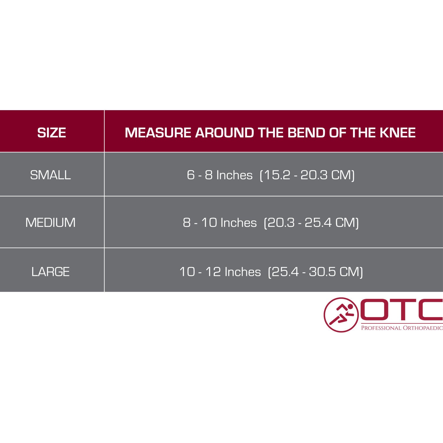 OTC Kidsline Knee Sleeve - Open Patella, Size Chart