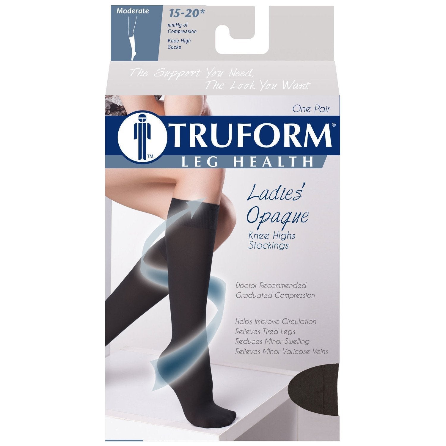 TRUFORM® Ladies Opaque Knee High 15-20 mmHg, Open Toe