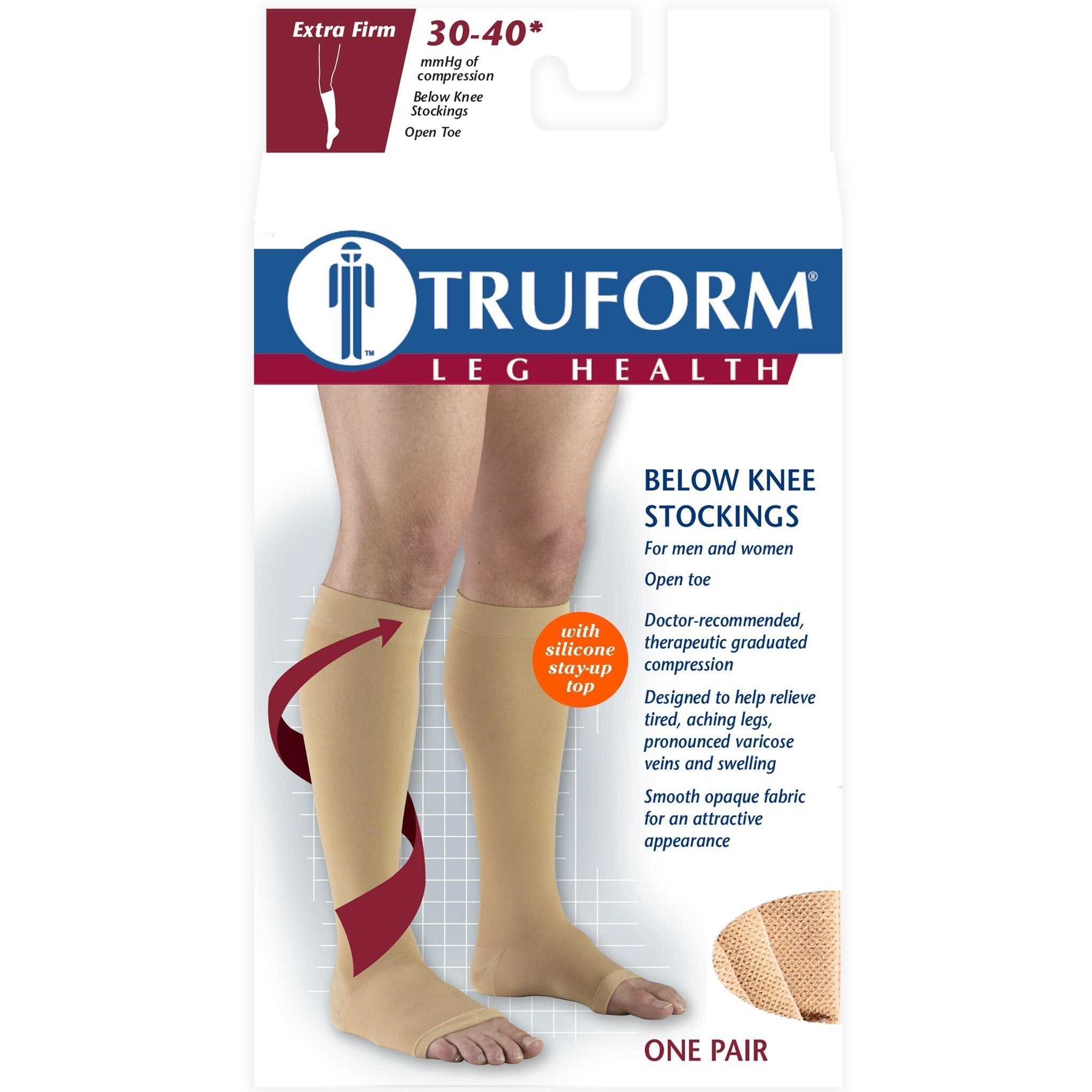 TRUFORM® Knee High 30-40 mmHg w/ Silicone Dot, Open Toe